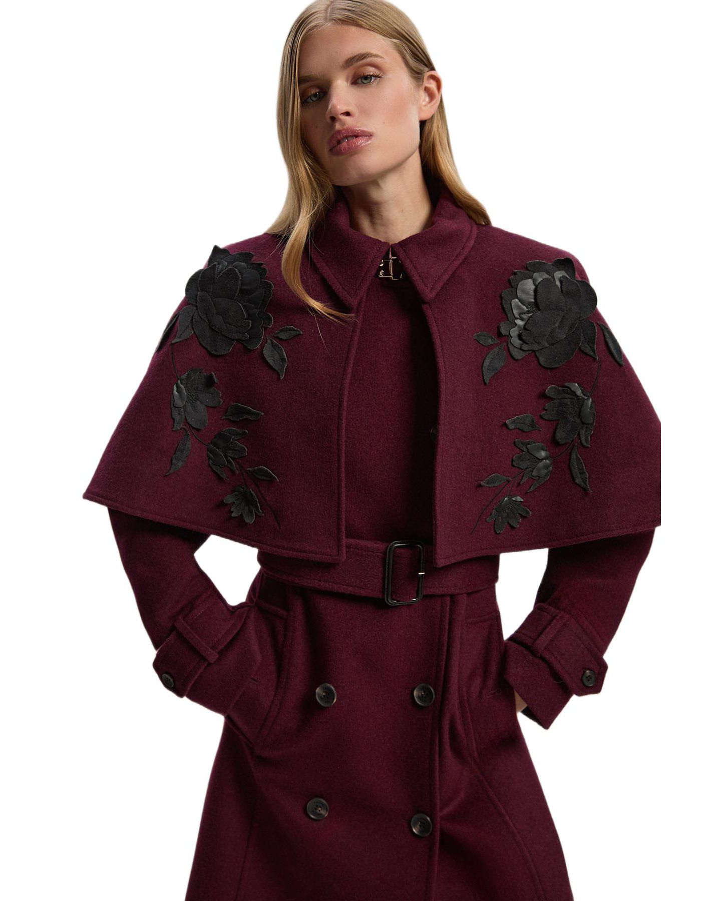 Женское пальто Karen Millen Tailored Funnel-Neck Cape Midi, цвет: Бордовый — фото 3