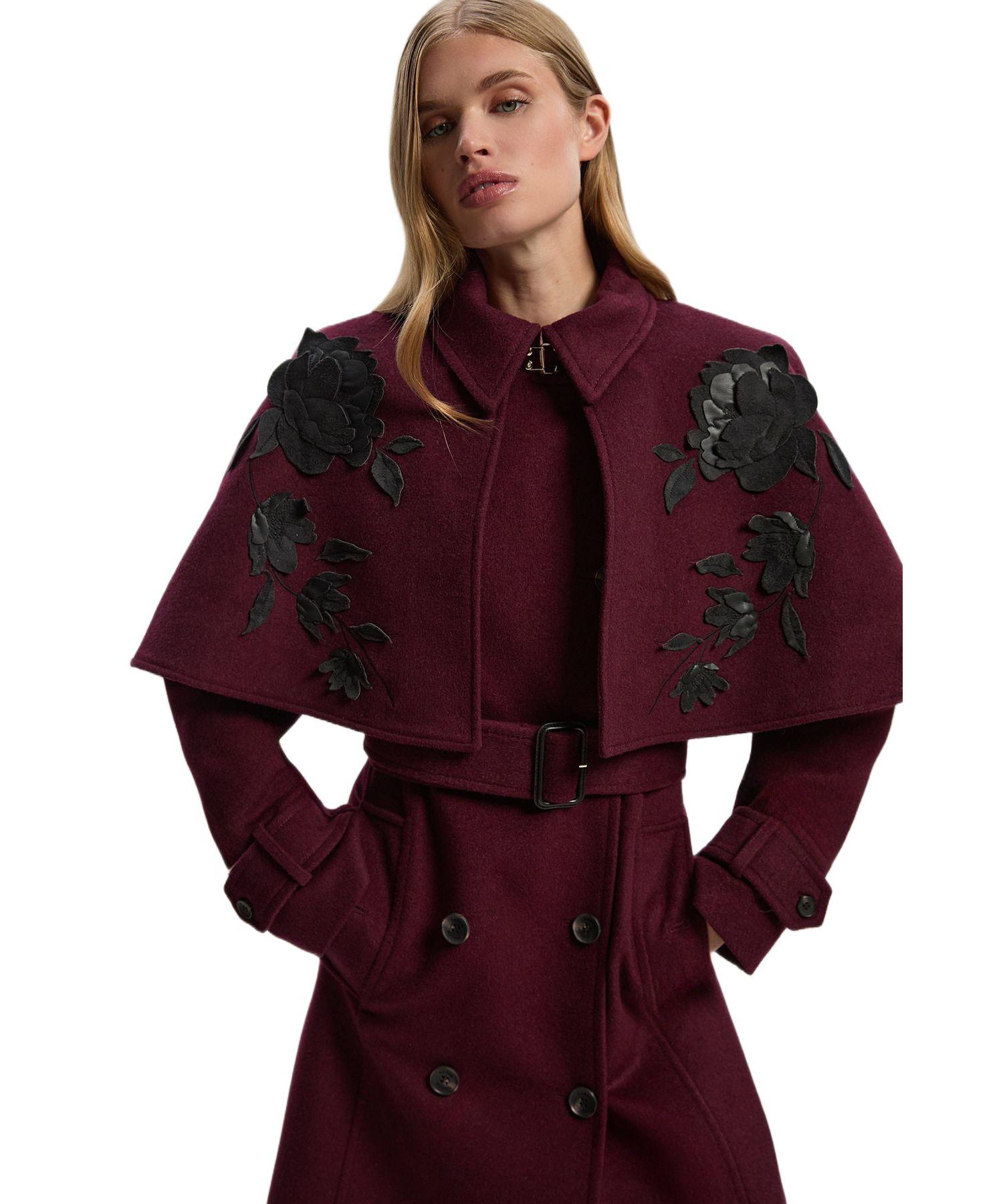 Women's Tailored Funnel-Neck Cape Midi Coat