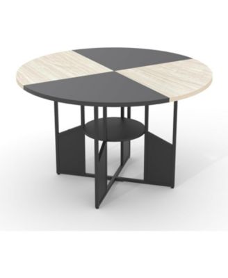 Round Dining Table   in Wood Kitchen & Dining Room Table with Pedestal Base, Adjustable Feet, Space Saving Farmhouse Circle Dinner