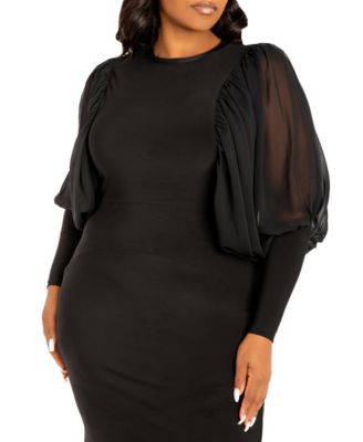 Plus Size Contrast Voluminous Sleeve Bodycon Dress