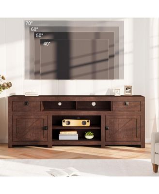 Farmhouse TV Stand for Tv Up to 80 Inches, Long Entertainment Center with 4 Storage Drawers & 3 Open Shelf