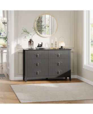 Fluted 6 Drawers Dresser for Bedroom, 54" Wide Modern Chest of Drawers with Metal Handle, Wooden Dresser Organizer for Bedroom.