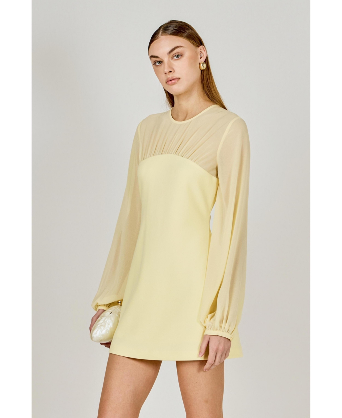 endless rose Women's Mixed Media Mini Dress with Puff Sleeves