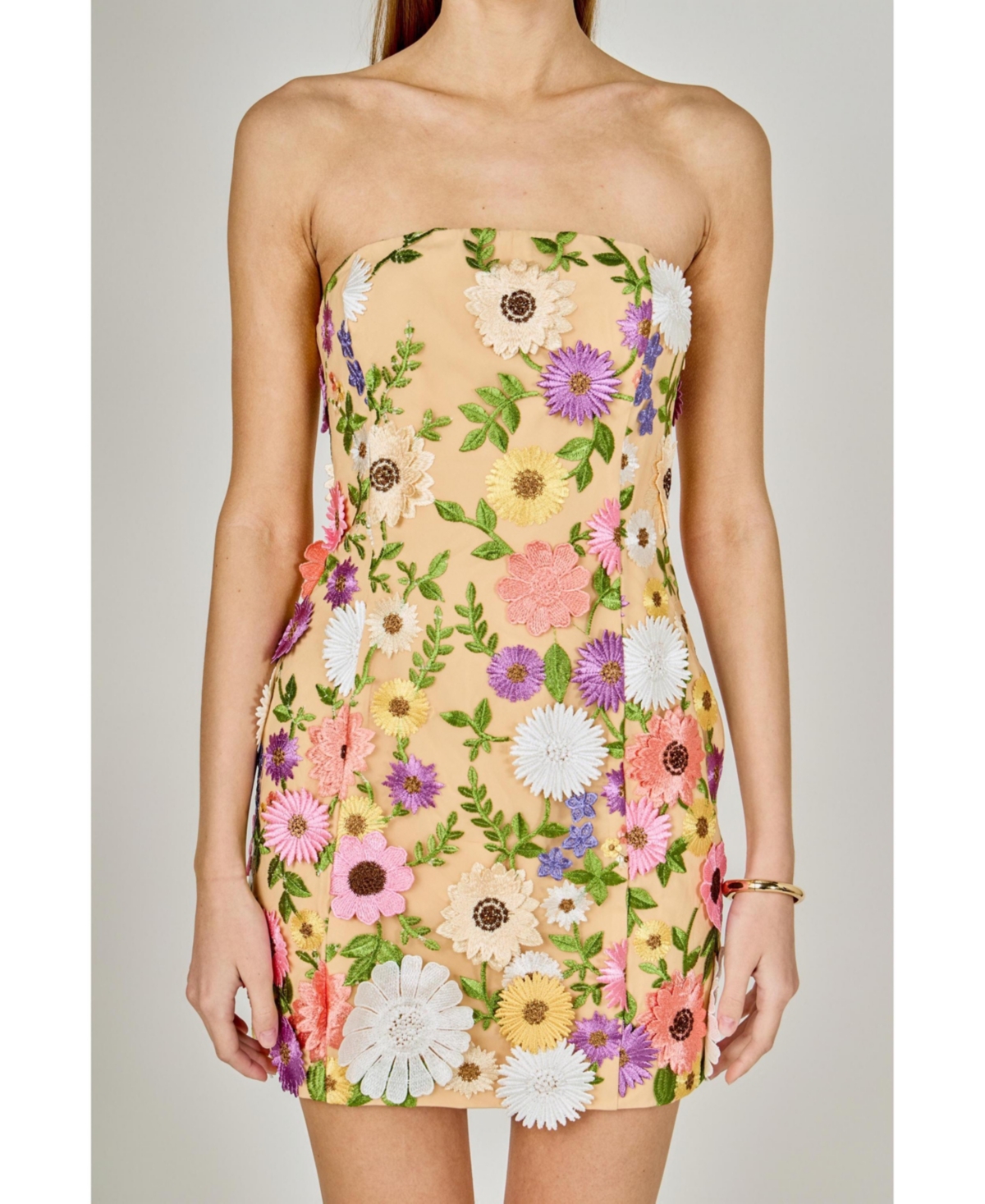 endless rose Women's Floral Embroidered mini Strapless Dress