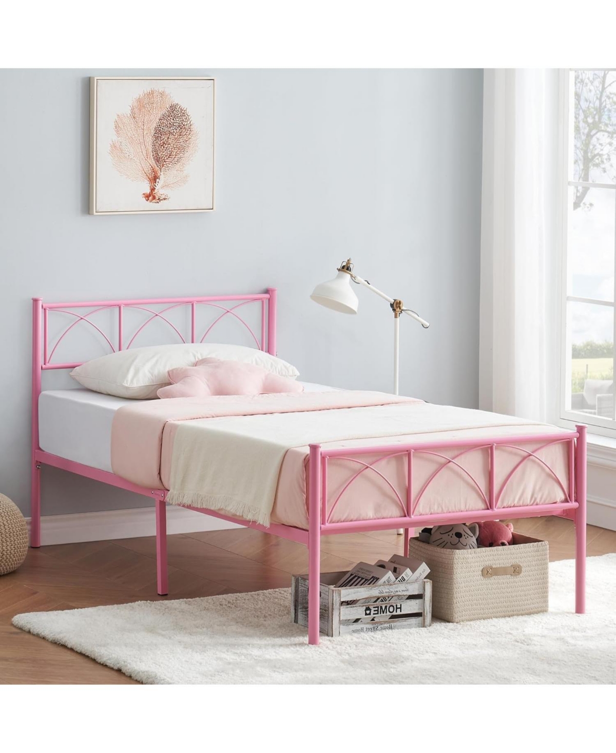 gaomon Twin Size Sturdy Modern Stylish Iron Bed Frame with Headboard and Footboard Metal Platform Bed - Simple Assembly, No Box Spring Needed.