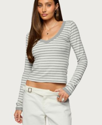 Women's Kimi Striped Long Sleeve V Neck Top