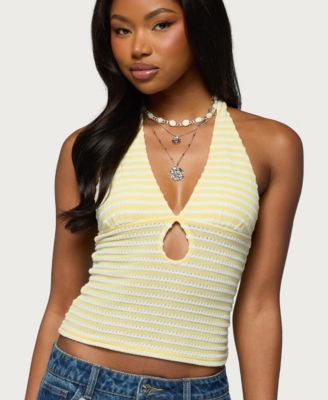 Women's Maylah Keyhole Striped Textured Halter Top