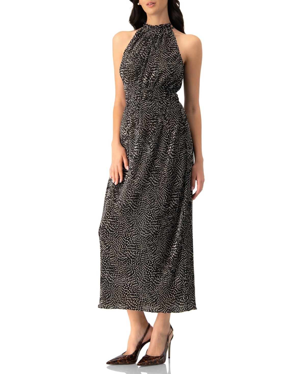 Ivonne Women's Pleated Polka Dot Maxi Dress
