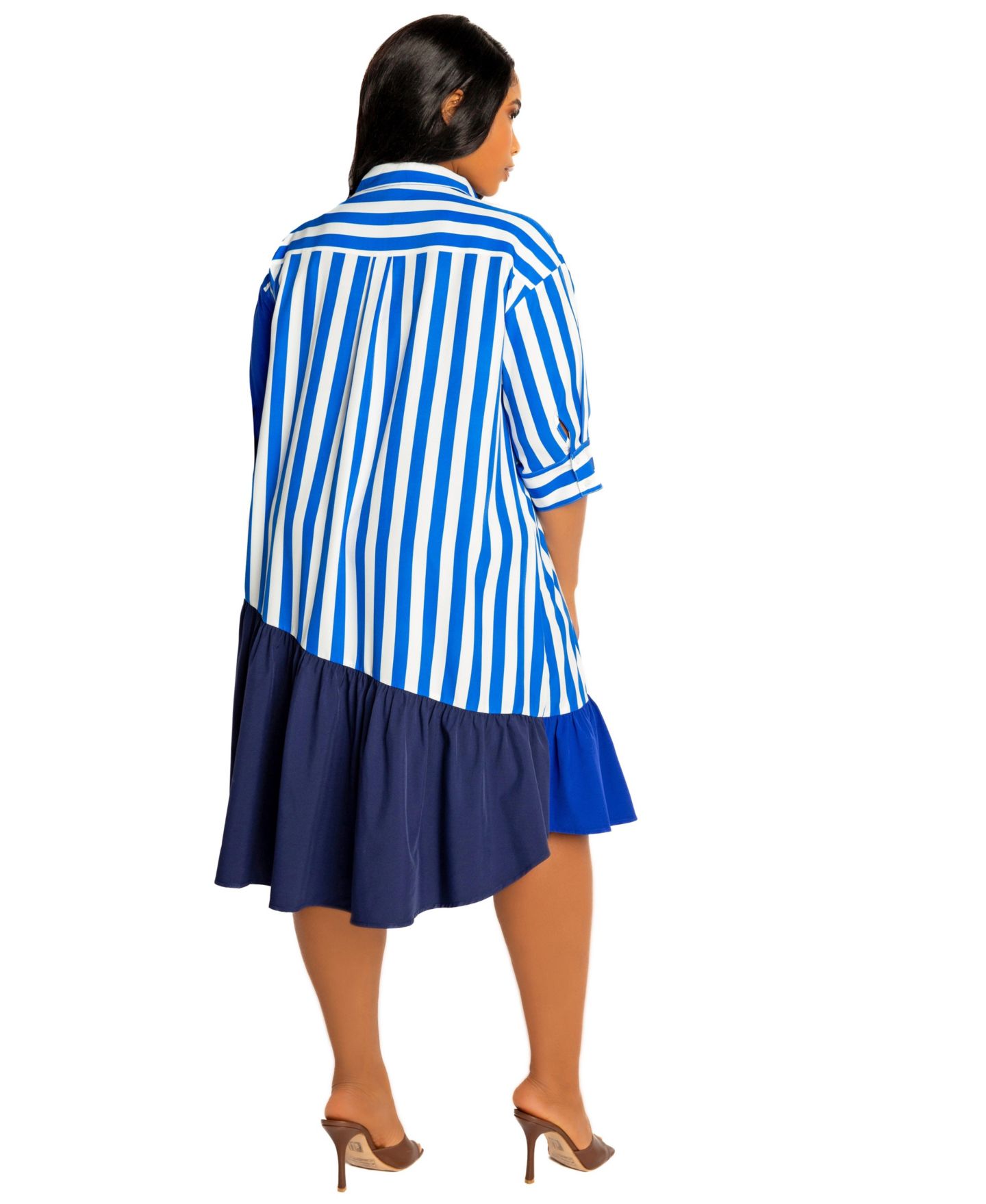 Женское платье Buxom Couture Plus Size Mixed Stripe Shirt Dress, цвет: Синий разноцветный — фото 2