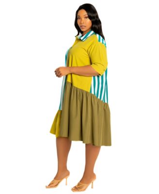 Women's Plus Size Mixed Stripe Shirt Dress