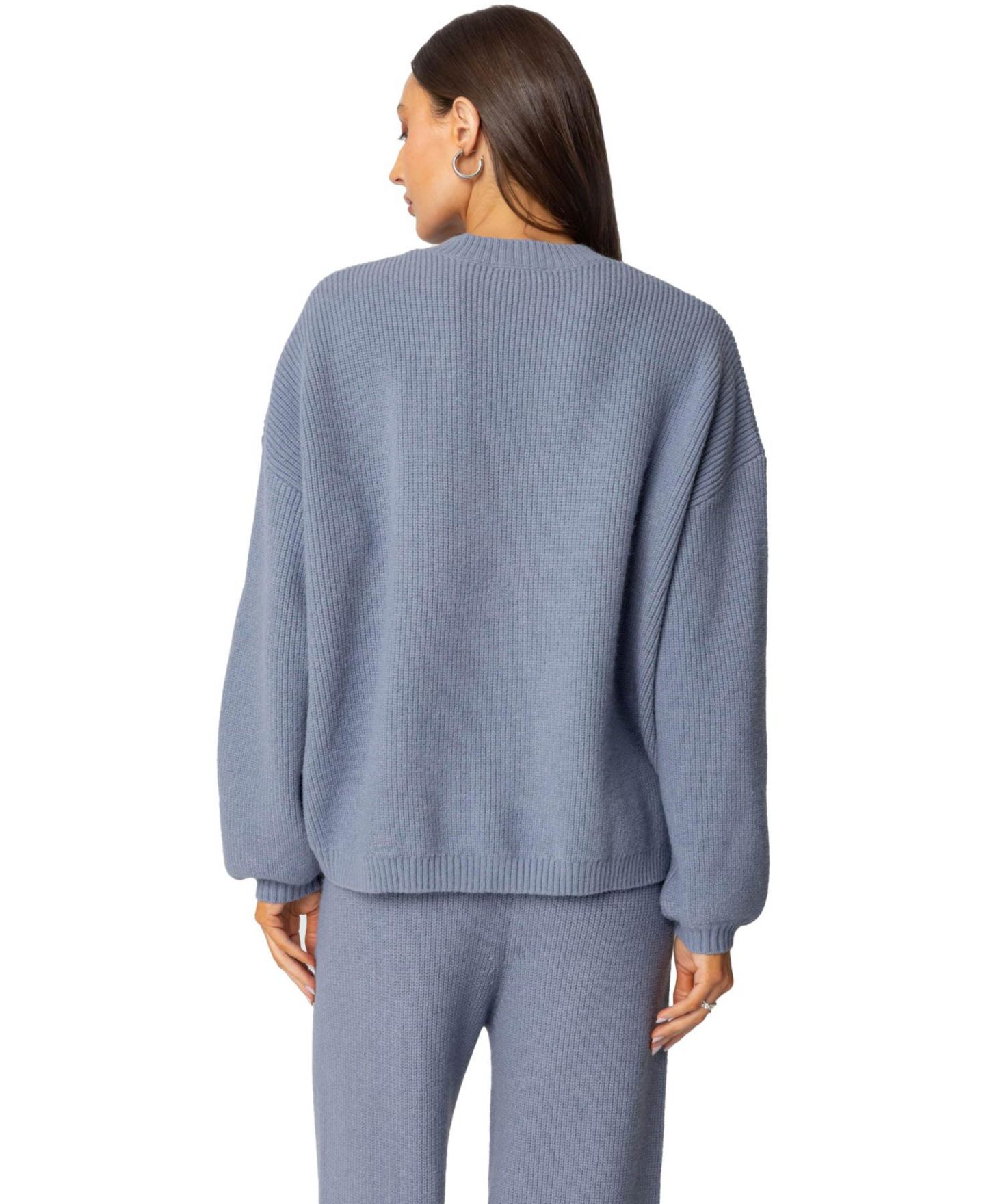 Женский свитер Edikted Kris Ribbed Knit Zip Up, цвет: Синий — фото 3
