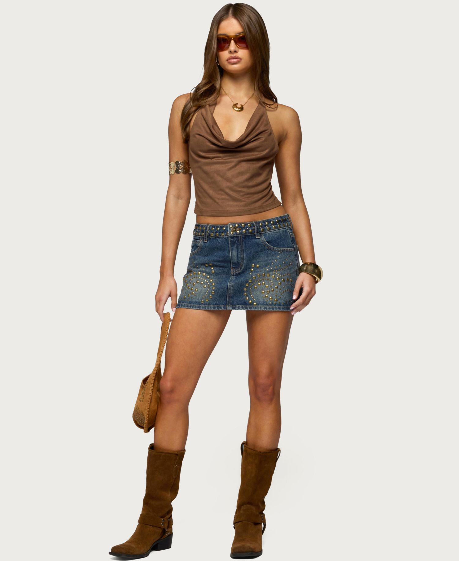 Women's Adeline Faux Suede Cowl Neck Halter Top