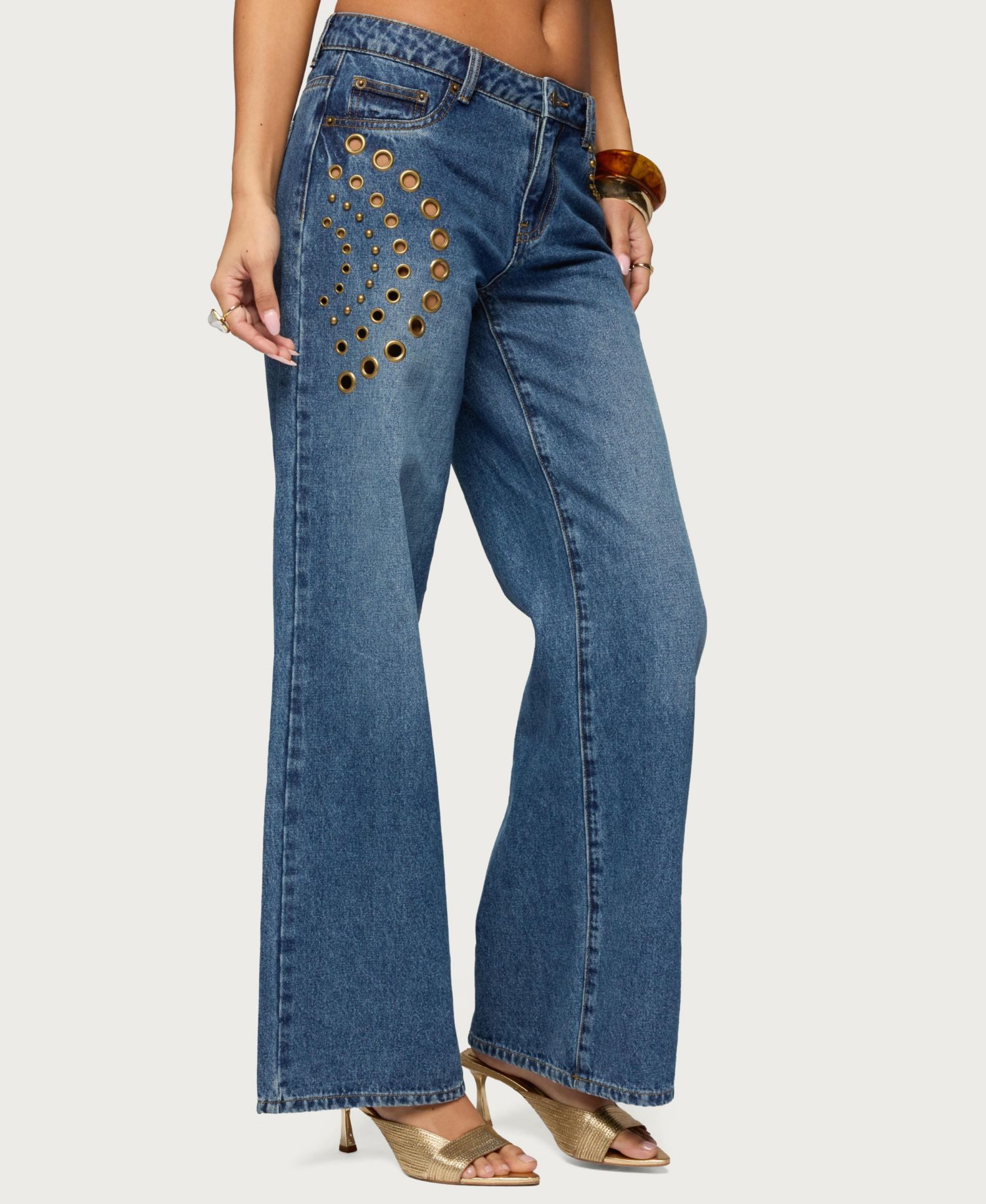 Women's Monika Stud and Grommet Low Rise Baggy Jeans