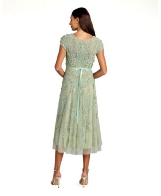 Women's Floral Embellished Cap Sleeve Midi Dress