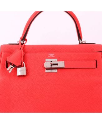 Kelly 28 Handbag Pink Clemence with Palladium Hardware