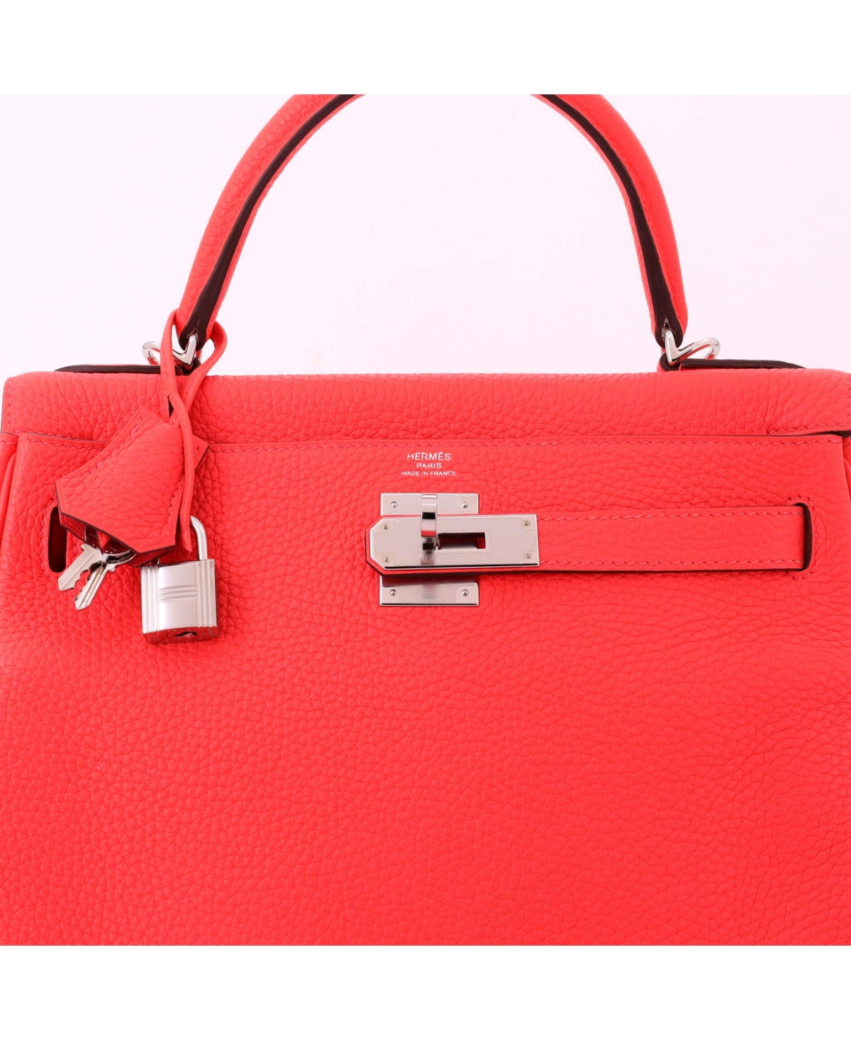 Pre-Owned HERMES Kelly 28 Handbag Pink Clemence with Palladium Hardware