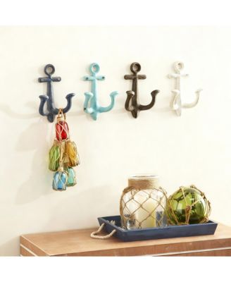4 Piece Metal Anchor Wall Hooks for Coats Hats