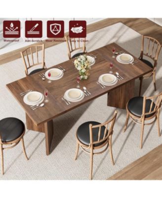Senfot Rectangular Dining Table for 6, Long Wooden Rustic Farmhouse Tall Kitchen Table with Large Tabletopwith Heavy Duty