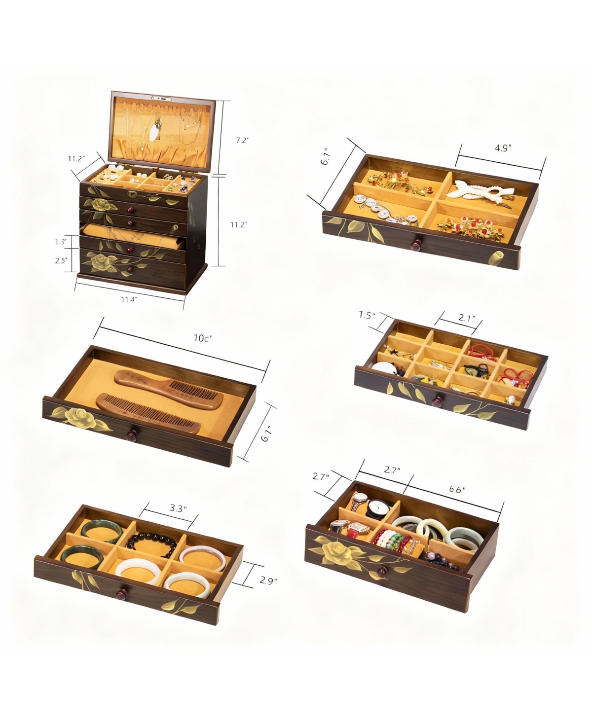 Yigii Handcrafted Floral Wooden Jewelry Box