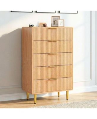 5 Drawer Dresser for Bedroom, 29.5" Wood Chest of Drawers, Fluted Dresser with Metal Handle, Large Capacity Organizer for Hallway