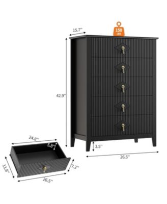 Fluted Dresser for Bedroom, 42.9" Tall 5-Drawer Wood Dresser, Modern Chest of Drawers, Storage Organizer Cabinet