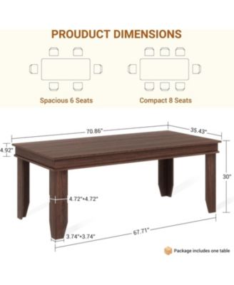 71" Dining Table for 6 to 8, Wood Rustic Kitchen Table with Eadge Trim, Large Rectangular Dinner Table for Dining Room, Home Office, Living