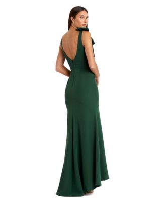 Women's Sleeveless V Neck Bow Detail Mermaid Gown