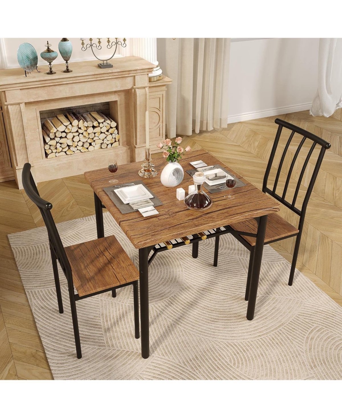 gaomon Dining Table Set for 2, Kitchen Table and Chairs with Wine Rack, 3Pcs Square Dining Room Table Set for Small Space, Apartment