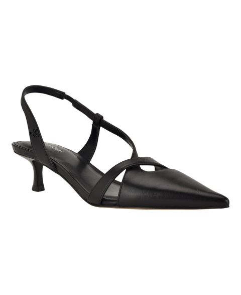 Женские туфли Calvin Klein Arlanna Asymmetrical Kitten Heel Slingback Pumps, цвет: Чёрный кожаный