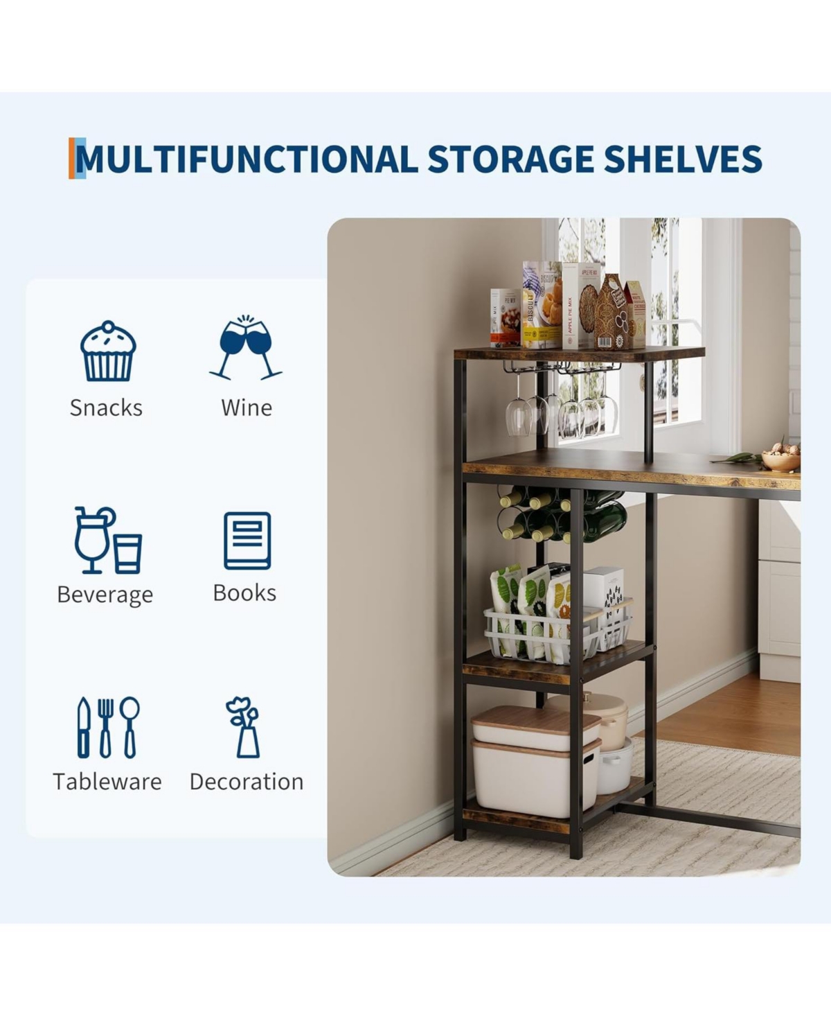 Gaomon Bar Table and Chairs Set for 2, 3 Piece Breakfast Nook with Storage Shelves, Cup Holder, Wine Rack & Pu Leather Stools