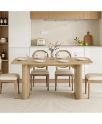 62" Large Dining Table, Set for 6-8 People, Kitchen Dining Table with Grille Design, Suitable for Dining, Home, Office, Living