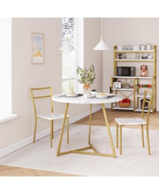 Dining Table Set for 2, Round Kitchen Table and Chairs for 2, Modern Dining Room Table Set with 2 Metal and Wood Chairs