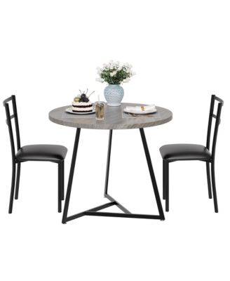Dining Table Set for 2, Round Kitchen Table and Chairs for 2, Modern Dining Room Table Set with 2 Metal and Wood Chairs