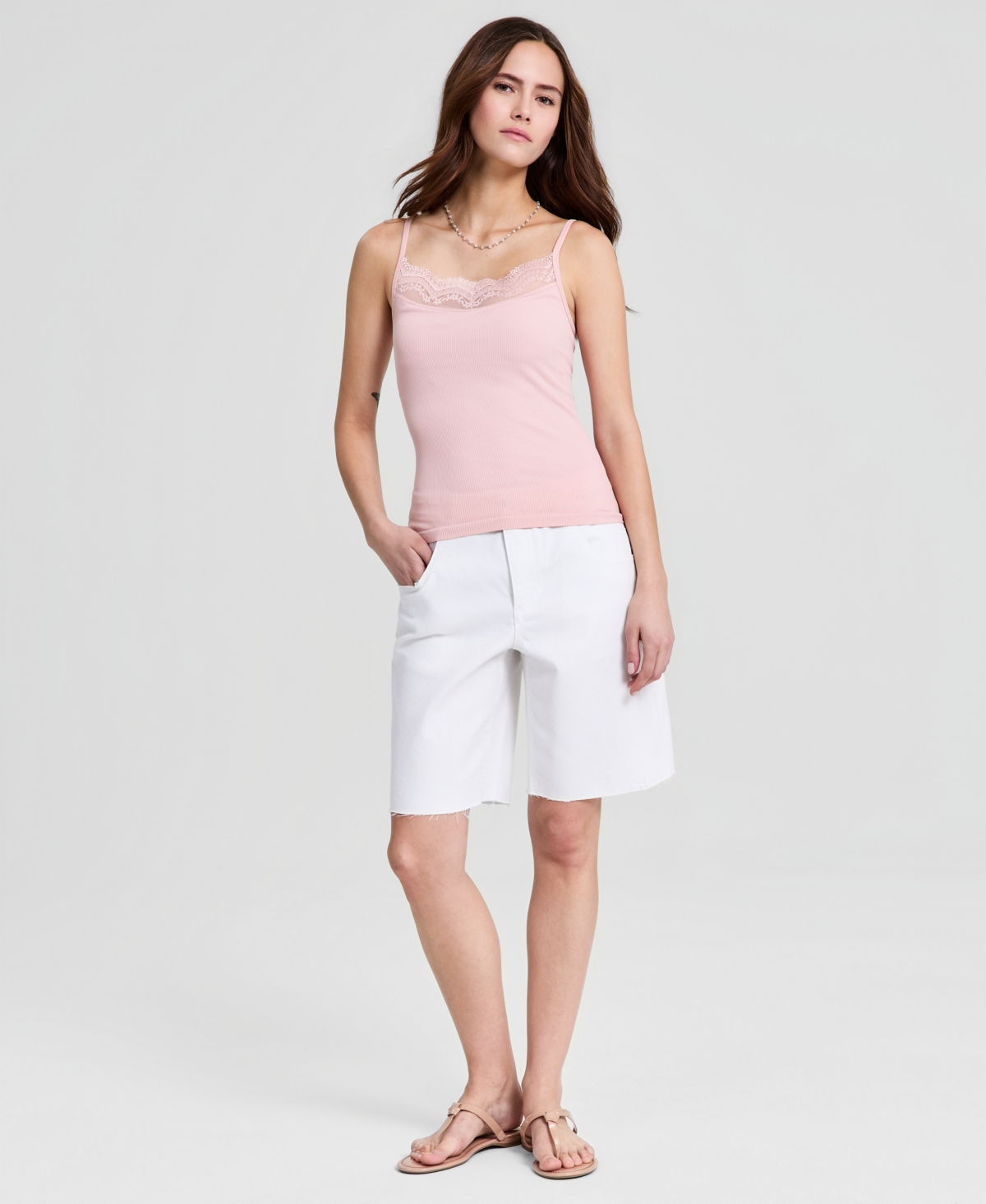 And Now This Women's Seamless Lace-Trim Rib-Knit Tank Top, Macy's Exclusive