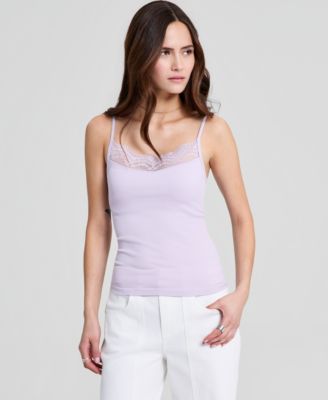 Women's Seamless Lace-Trim Rib-Knit Tank Top