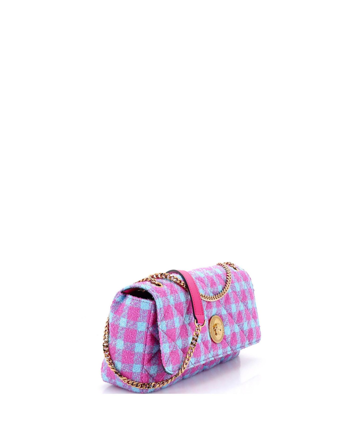 East West Medusa Icon Chain Flap Bag Quilted Tweed