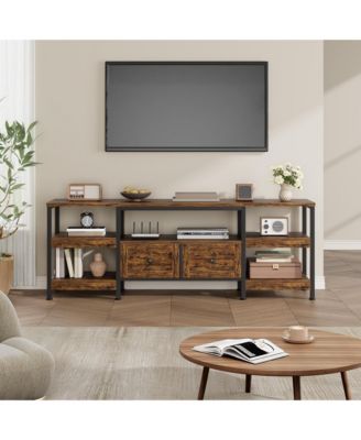 Industrial Media Console,Rustic Entertainment Center,Metal Frame TV Stand with Storage DrawerFarmhouse Modern TV Cabinet