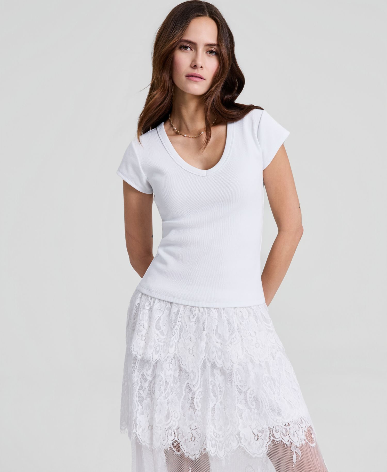 Women's V-Neck Rib-Knit Short-Sleeve T-Shirt