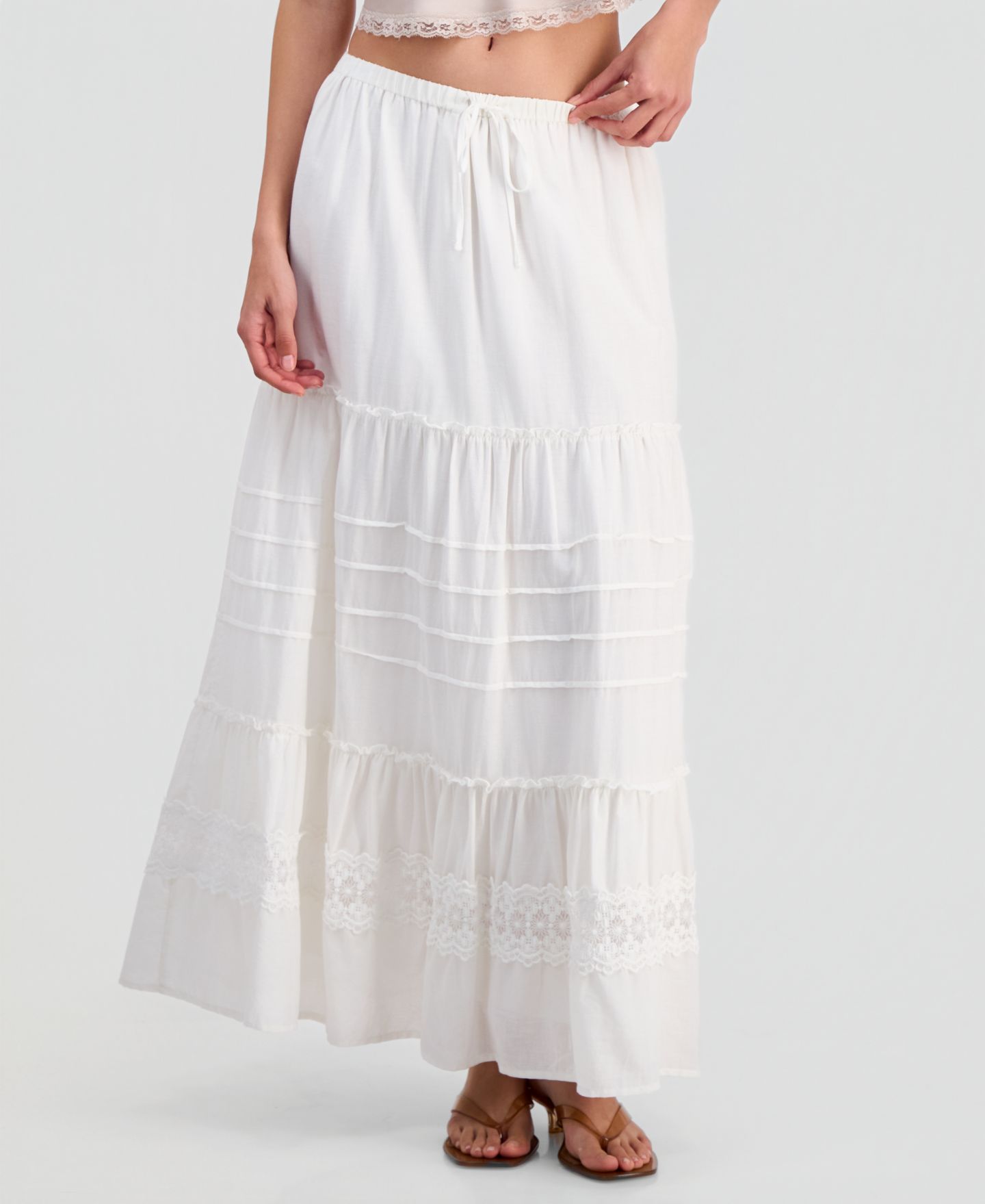 Женская юбка And Now This Cotton Tiered Tie-Waist Maxi, цвет: Calla Lilly — фото 3