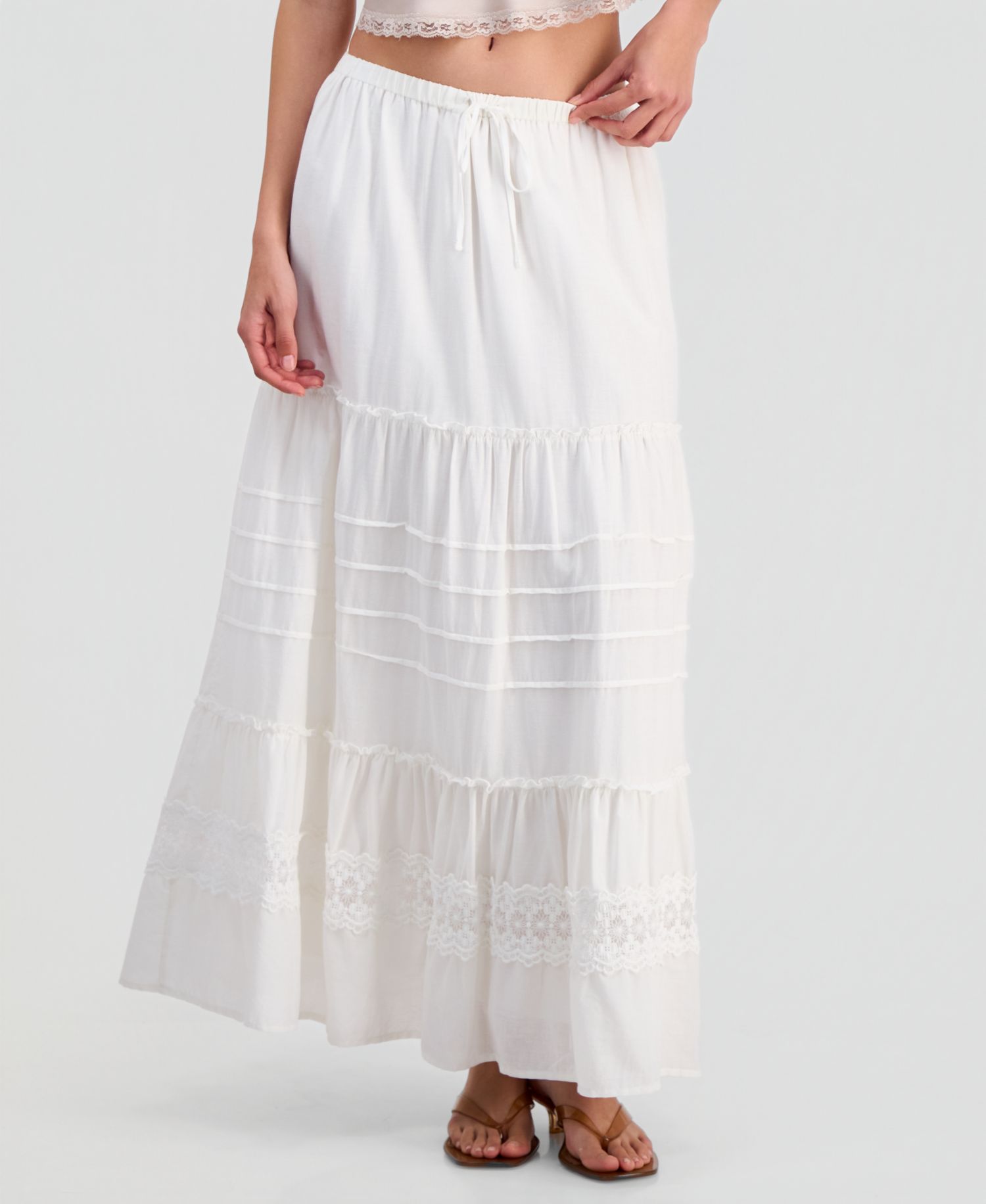 Women's Cotton Tiered Tie-Waist Maxi Skirt
