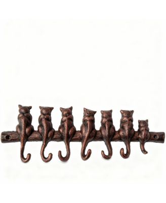 Cast Iron Wall Hook Rack with 7 Hooks - Rustic Decor for Coats, Hats, Keys