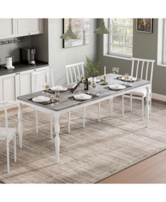 71 Farmhouse Dining Table for 4–8, Rectangular Rustic Kitchen Table with Sturdy Metal Legs and 30mm Scratch Resistant Top