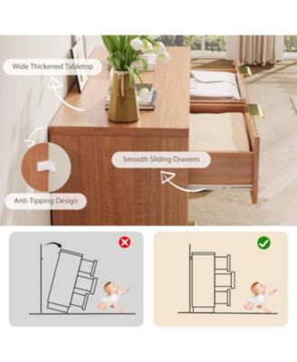 Modern 6 Drawer Dresser for Bedroom, 47 in Wood Chest of Drawers, Compact Nursery Dresser Storage Cabinet