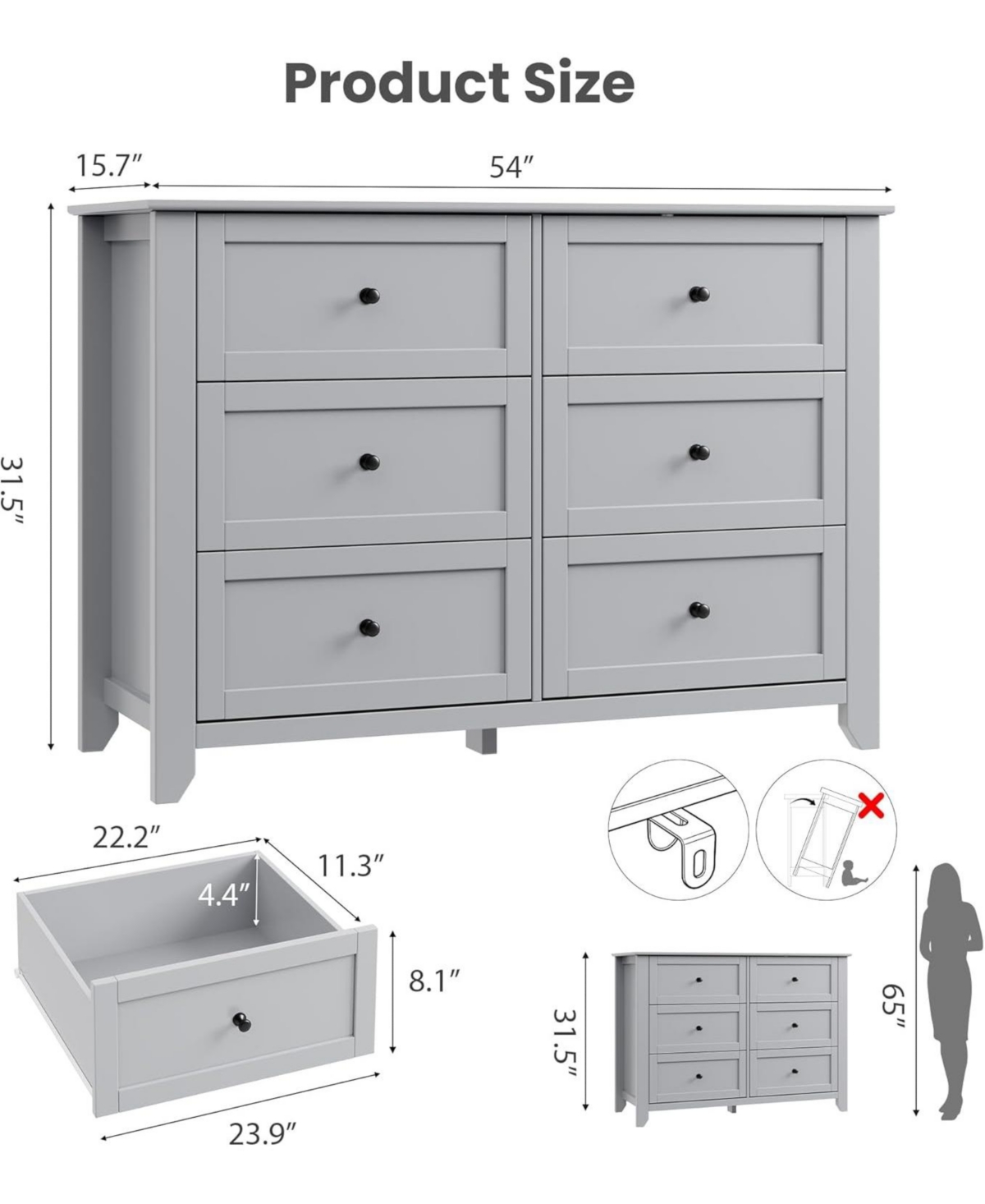 gaomon wooden construction features six deep drawers, metal knobs, and a wide 54-inch design, created as a modern dresser