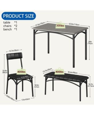 4Pcs Dining Set for 4 with Table, 2 Chairs & Upholstered Bench, Rectangular Wood Kitchen Table for Small Spaces