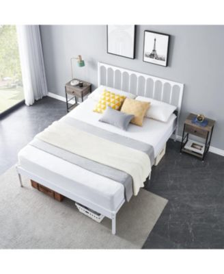 Queen Size Metal Bed Frame, Platform Bed with Wave Headboard and 2 Storage Drawers, Metal Mattress Foundation, No Box Spring Needed