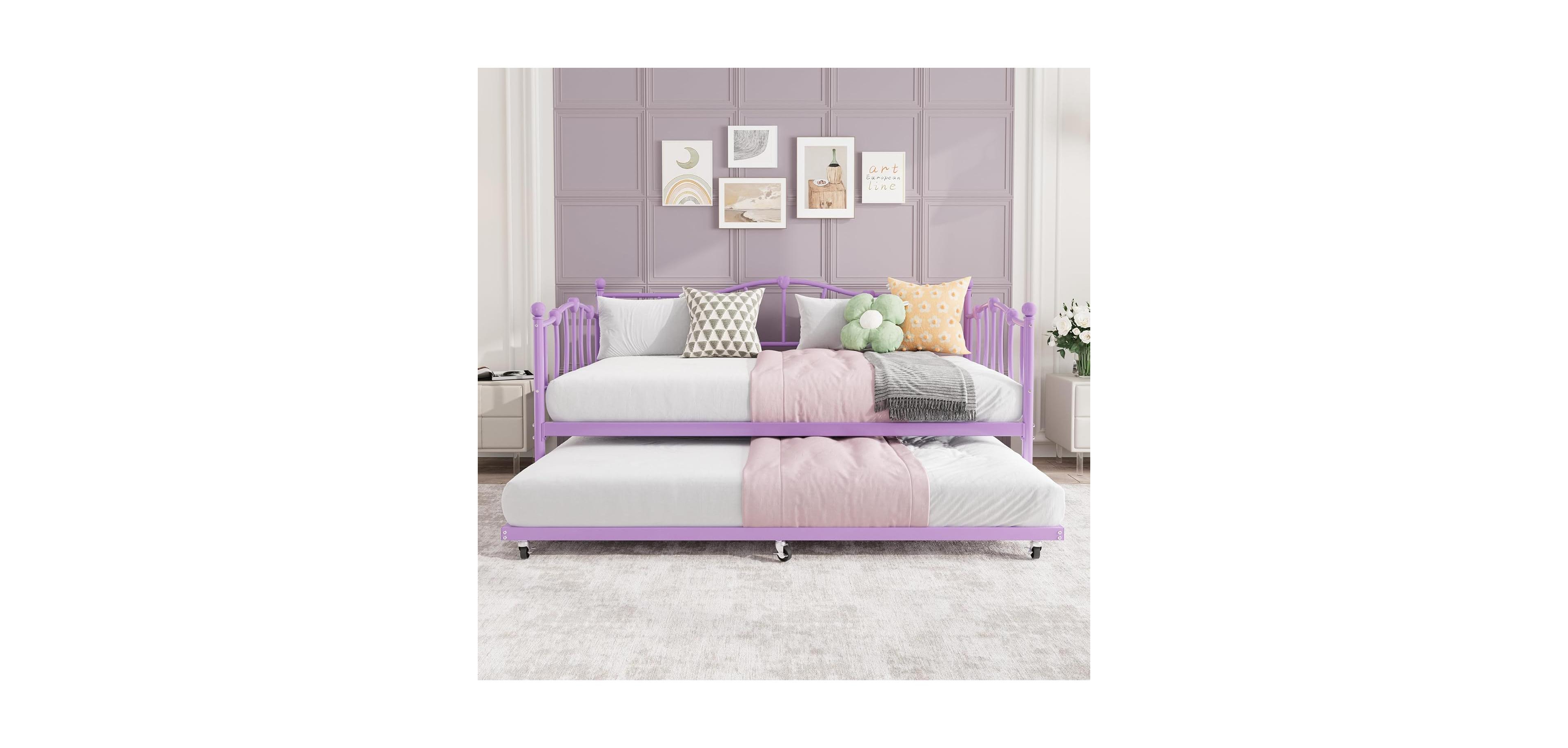 gaomon Daybed with Trundle, Metal Sofa Bed Frame with Steel Slat Support, Space-Saving Furniture for Living Room, Bedroom.