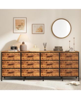 70 Inch Dresser for Bedroom, TV Stand for 65, 75, 80 Inch TV, 12 Fabric Drawer Long Dresser, charging Station