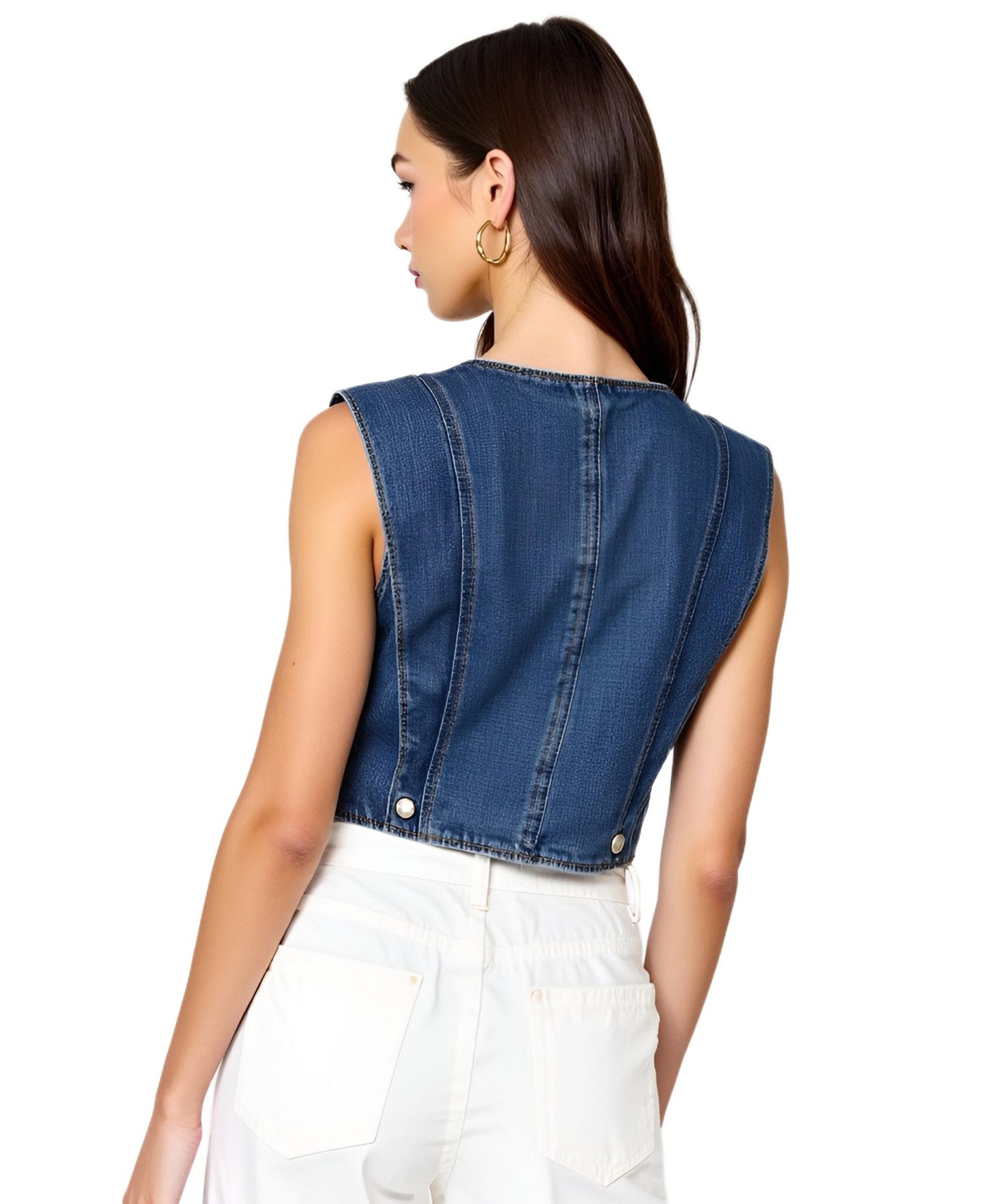 Женский жилет Modenaire V-Neck Button-Front Angled Hem Denim, цвет: Синий — фото 2