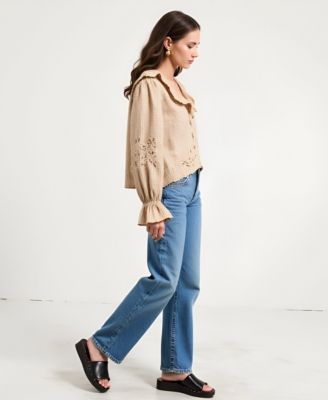 Women's Florence Embroidered Ruffle Collar Puff Sleeve Blouse